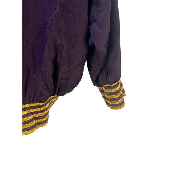 Caché Satin Bomber Jacket Gold Sunburst Crafty Embellishments Striped Size L Pu - Picture 5 of 10